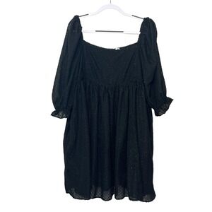Chic Soul Black Mini Dress Sparkle Square Neck Long Sleeve Babydoll Coquette 3X